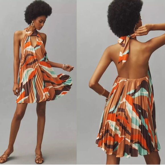 Anthropologie Hutch Halter Pleated Swing Mini Dress XS new with tag - Picture 1 of 5